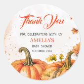 Sweet Autumnal Watercolor Round Pumpkin Thank You Ronde Sticker (Voorkant)
