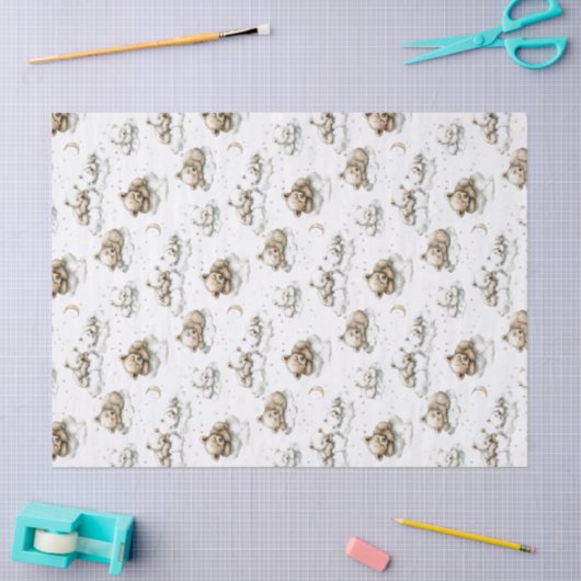 Sweet baby bears fast asleep on fluffy clouds tissuepapier (Craft)