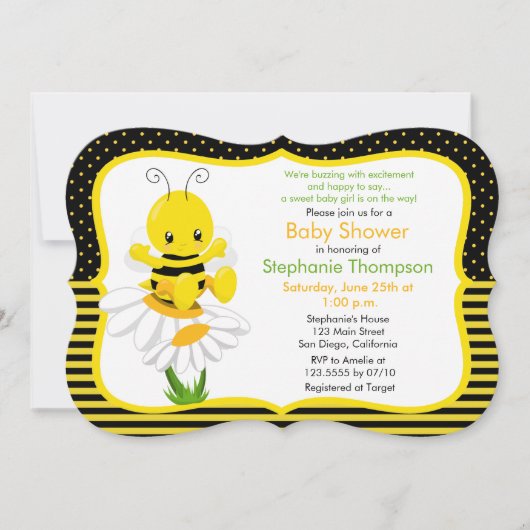 Sweet Baby Bee Baby shower Invitation Kaart (Voorkant)