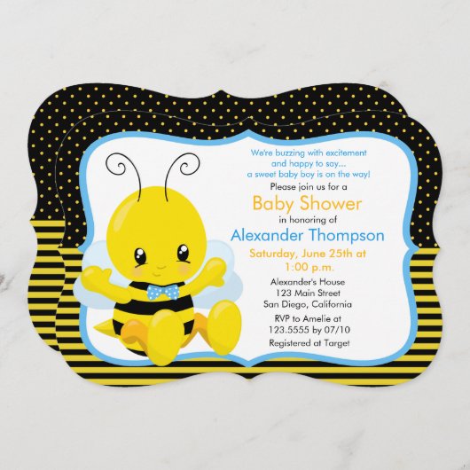 Sweet Baby Bee Boy Baby shower Uitnodiging (Voorkant / Achterkant)