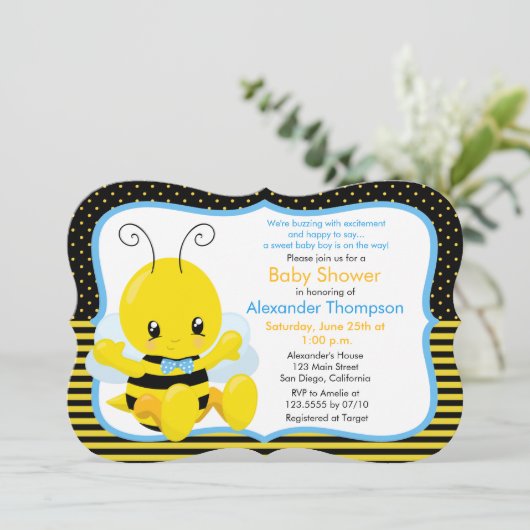 Sweet Baby Bee Boy Baby shower Uitnodiging (Staand voorkant)