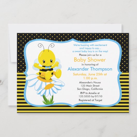 Sweet Baby Bee Boy Baby shower Uitnodiging (Voorkant)