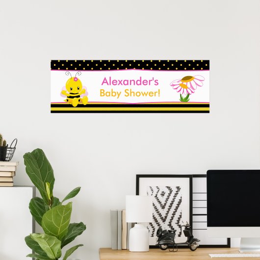 Sweet Baby bee Girl Baby shower Banner Poster (Thuiskantoor)