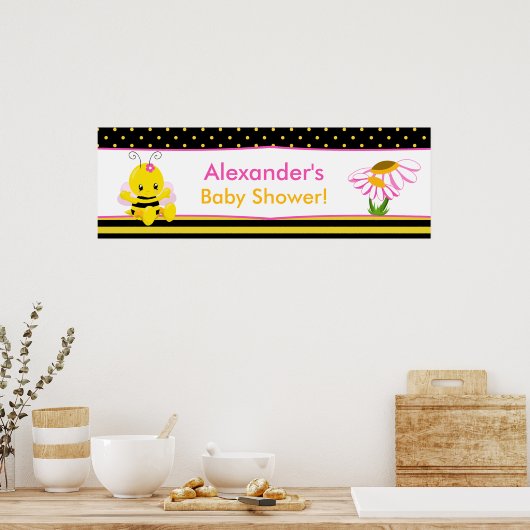 Sweet Baby bee Girl Baby shower Banner Poster (Keuken)