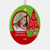 Sweet Baby Beer Boy Foto Eerste Kerstmis Keramisch Ornament (Rechts)