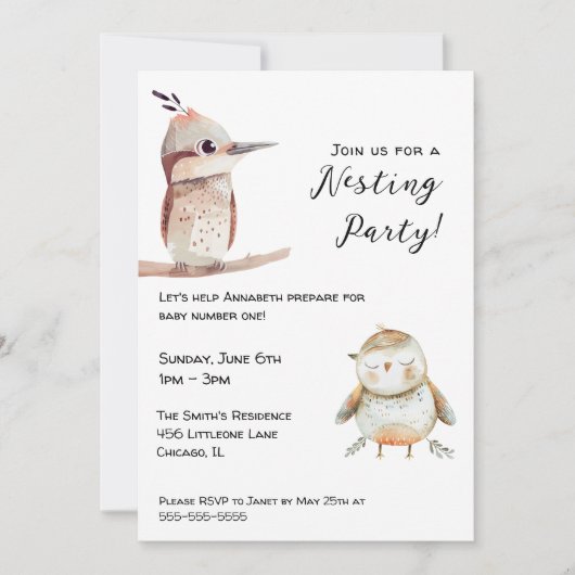 Sweet Baby Bird Genderneutraal Nesting Party Kaart (Voorkant)