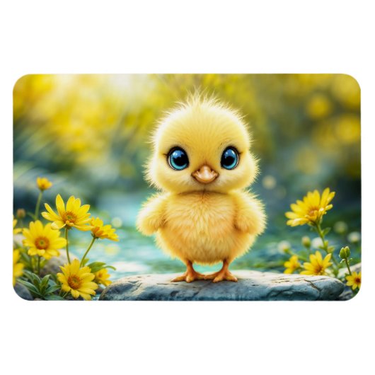 Sweet baby bird spring weide gele bloemen magneet (Horizontaal)