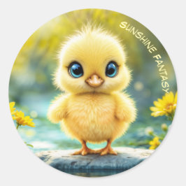 Sweet baby bird spring weide gele bloemen ronde sticker