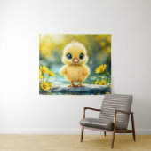 Sweet baby bird spring weide gele bloemen wandkleed (In Situ (horizontaal))