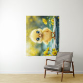 Sweet baby bird spring weide gele bloemen wandkleed (In situ)