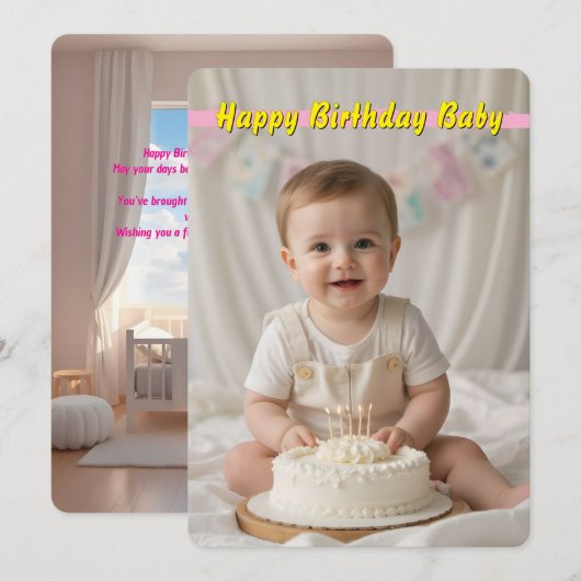 Sweet Baby Birthday Card – Instant Download Kaart (Voorkant / Achterkant)