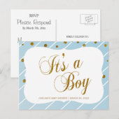 Sweet Baby Blauwe en Gouden Confetti - RSVP 2 Briefkaart (Voorkant / Achterkant)
