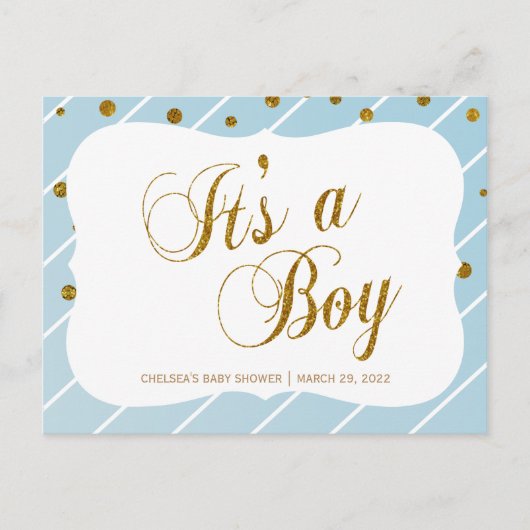 Sweet Baby Blauwe en Gouden Confetti - RSVP 2 Briefkaart (Voorkant)