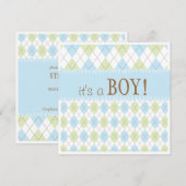 Sweet Baby Blue Argyle Het is een Baby shower van Kaart (Voorkant / Achterkant)