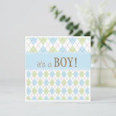 Sweet Baby Blue Argyle Het is een Baby shower van Kaart (Staand voorkant)