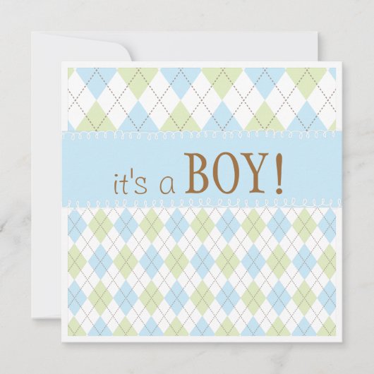 Sweet Baby Blue Argyle Het is een Baby shower van Kaart (Voorkant)