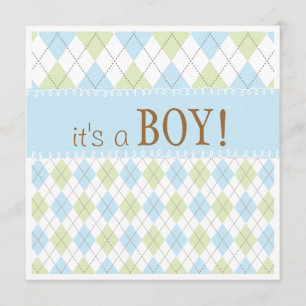 Sweet Baby Blue Argyle Het is een Baby shower van  Kaart