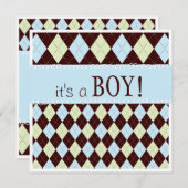 Sweet Baby Blue Argyle Het is een Baby shower van  Kaart (Voorkant / Achterkant)