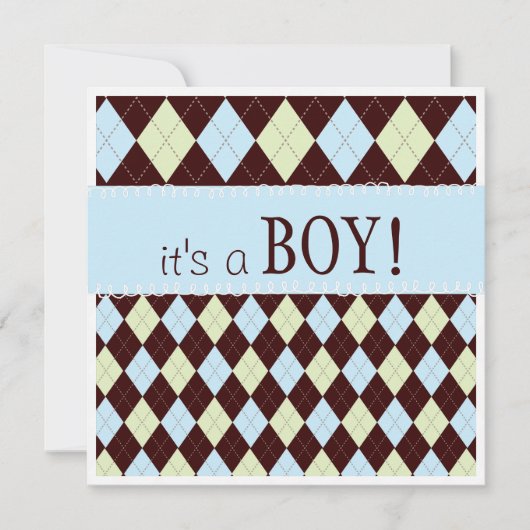 Sweet Baby Blue Argyle Het is een Baby shower van  Kaart (Voorkant)
