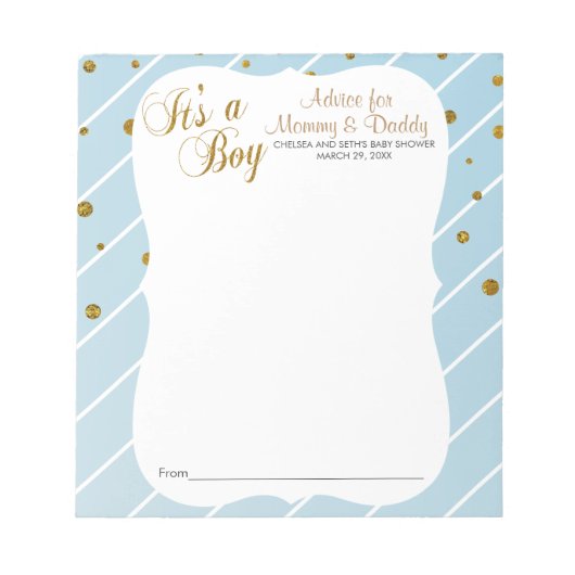 Sweet Baby Blue en Gold Confetti - Advies Notitieblok (Voorkant)