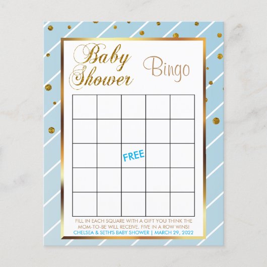 Sweet Baby Blue en Gold Confetti Baby Boy - Bingo Flyer (Voorkant)