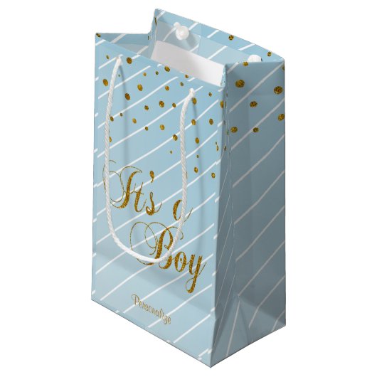 Sweet Baby Blue en Gold Confetti Klein Cadeauzakje (Voorkant Gekanteld)