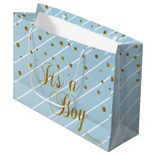 Sweet Baby Blue en Gold Confetti Large Cadeautasje (Voorkant Gekanteld)