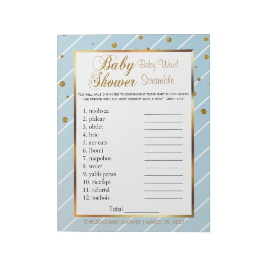 Sweet Baby Blue en Gold Confetti - Scramble Notitieblok (Linkerzijde)