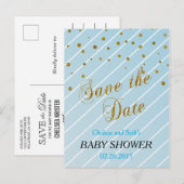 Sweet Baby Blue en Gold Confetti - Sla de datum op Aankondigingskaart (Voorkant / Achterkant)