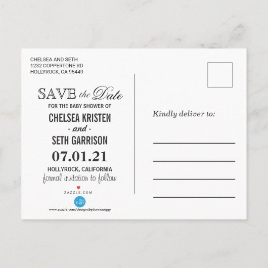 Sweet Baby Blue en Gold Confetti - Sla de datum op Aankondigingskaart (Achterkant)