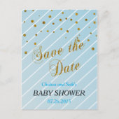 Sweet Baby Blue en Gold Confetti - Sla de datum op Aankondigingskaart (Voorkant)