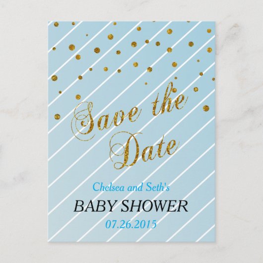 Sweet Baby Blue en Gold Confetti - Sla de datum op Aankondigingskaart (Voorkant)