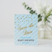 Sweet Baby Blue en Gold Confetti - Sla de datum op Aankondigingskaart (Staand voorkant)