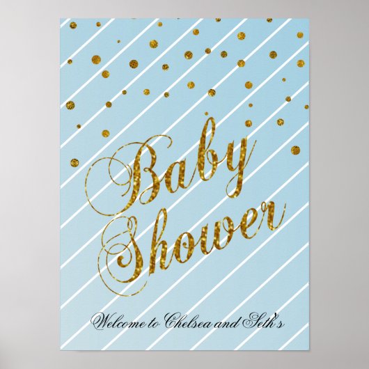 Sweet Baby Blue en Gold Confetti - Welkom Poster (Voorkant)