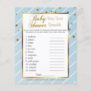 Sweet Baby Blue en Gold Confetti - Word Scramble Flyer