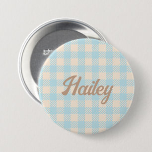 Sweet baby blue gingham preppy plaid gecontroleerd ronde button 7,6 cm