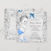 Sweet Baby Boy Blauw en grijs Baby shower Kaart (Voorkant / Achterkant)