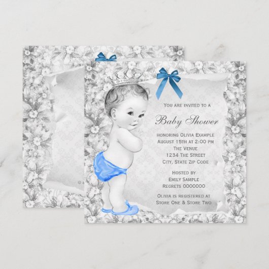 Sweet Baby Boy Blauw en grijs Baby shower Kaart (Voorkant / Achterkant)