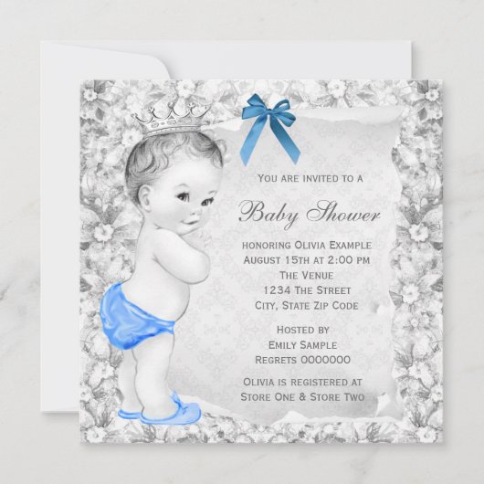 Sweet Baby Boy Blauw en grijs Baby shower Kaart (Voorkant)