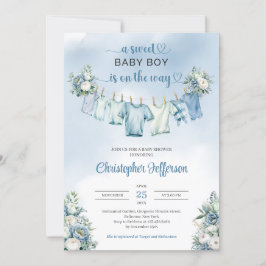 Sweet baby boy blauw waslijn baby shower kaart