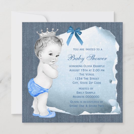Sweet Baby Boy Blue Denim Baby shower Kaart (Voorkant)