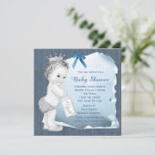 Sweet Baby Boy Blue Denim Baby shower Kaart (Staand voorkant)