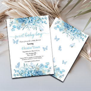 Sweet Baby Boy Blue Floral Baby shower Uitnodiging