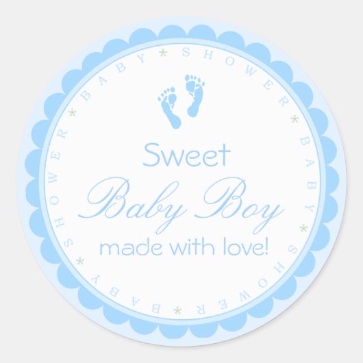 Sweet Baby Boy Blue Footprints Baby shower Ronde Sticker (Voorkant)