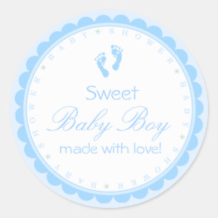 Sweet Baby Boy Blue Footprints Baby shower Ronde Sticker