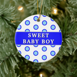 Sweet Baby Boy Blue Polka Dots Geboortestatistieke Keramisch Ornament