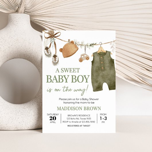 Sweet Baby Boy Boho Kleding Baby shower Kaart