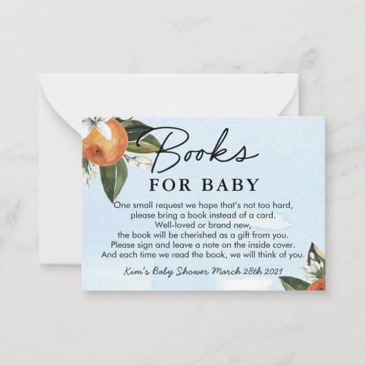Sweet Baby Boy Clementine Shower Boeken voor Baby Notitiekaartje (Voorkant)