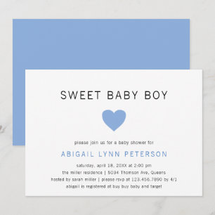 Sweet Baby Boy Cute Pastel Blue Heart Baby shower Kaart