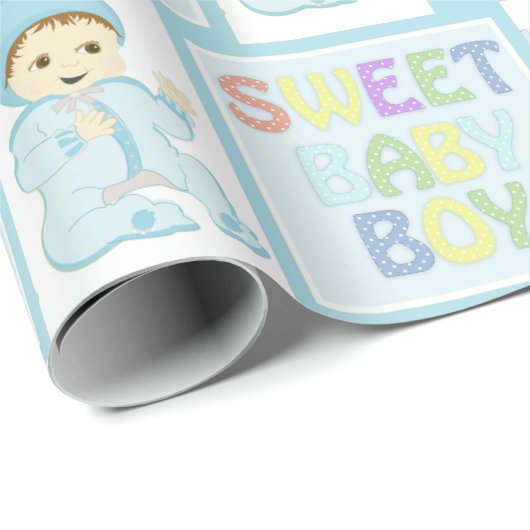 Sweet Baby Boy in Blauw Baby shower Schattige Past Cadeaupapier (Rol Hoek)